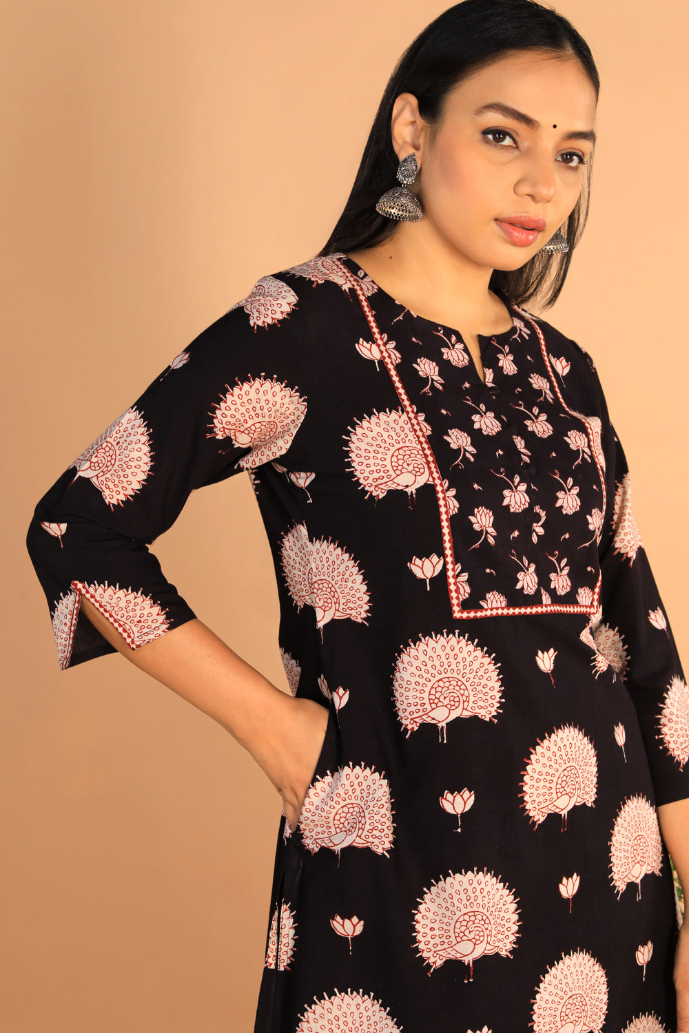 Collection of Charcoal black Cotton Bagh kurti in a gallery layout