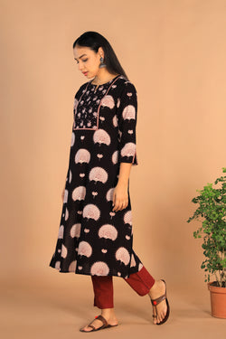 Collection of Charcoal black Cotton Bagh kurti in a gallery layout