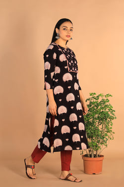 Collection of Charcoal black Cotton Bagh kurti in a gallery layout