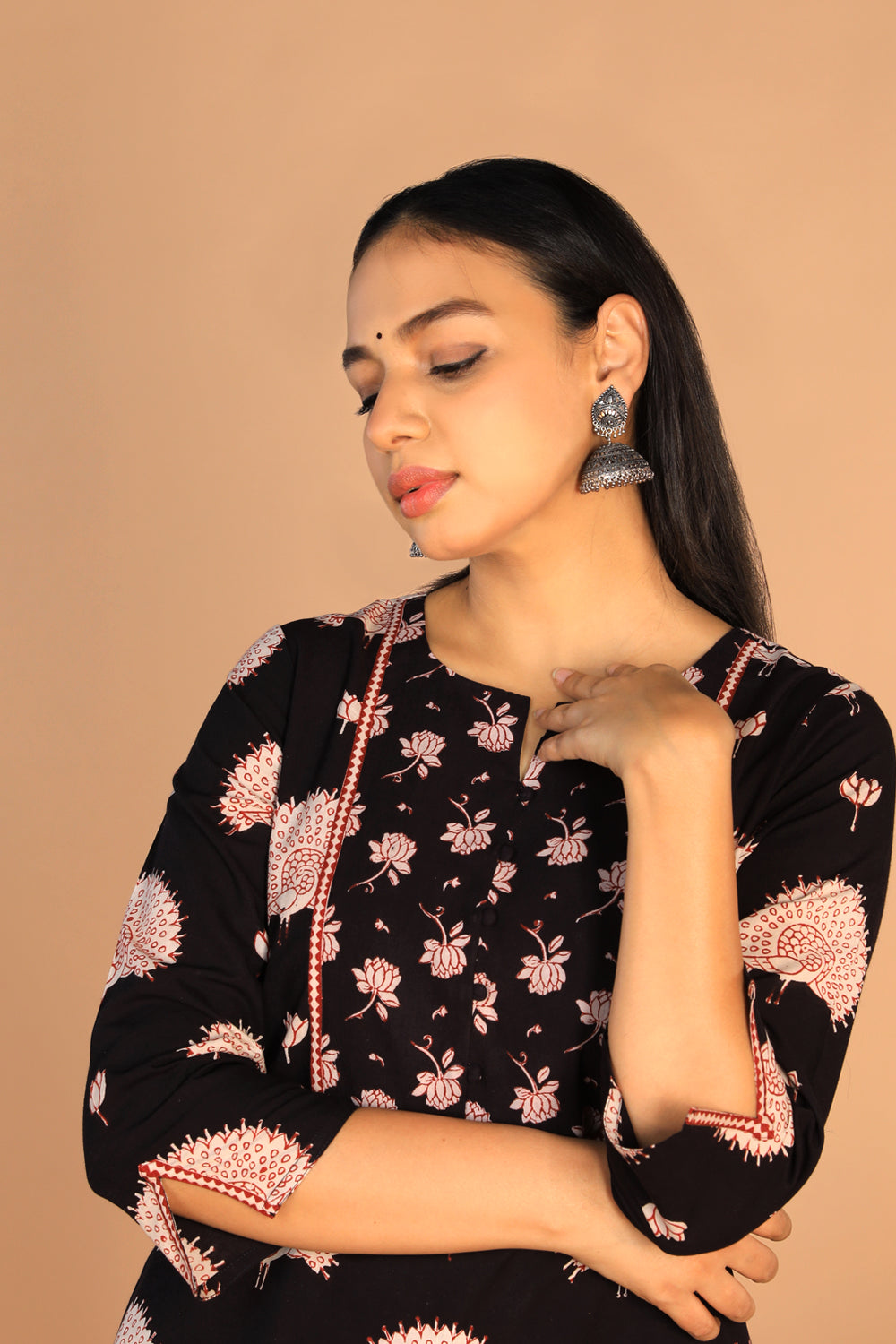 Image of Charcoal black Cotton Bagh kurti