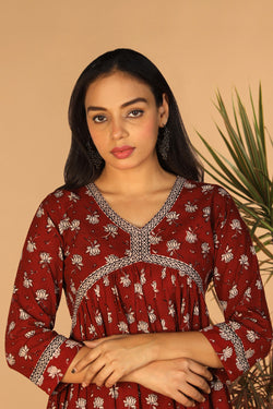 Image of Maroon cotton Bagh kurti