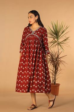 Image of Maroon cotton Bagh kurti