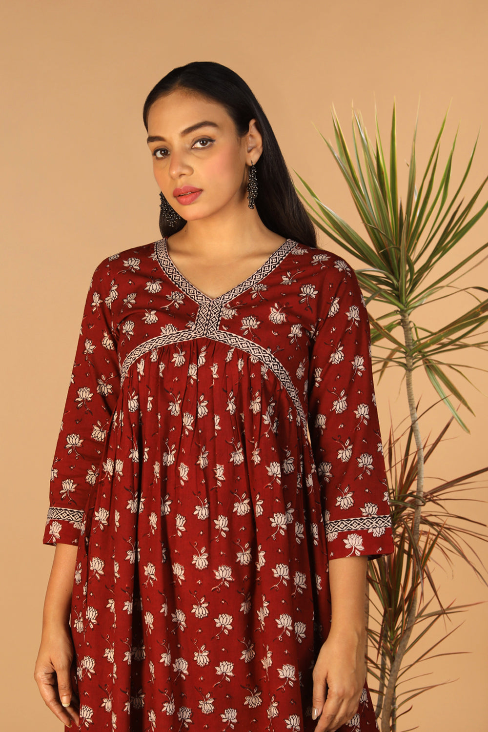 Maroon cotton Bagh kurti