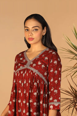 Image of Maroon cotton Bagh kurti