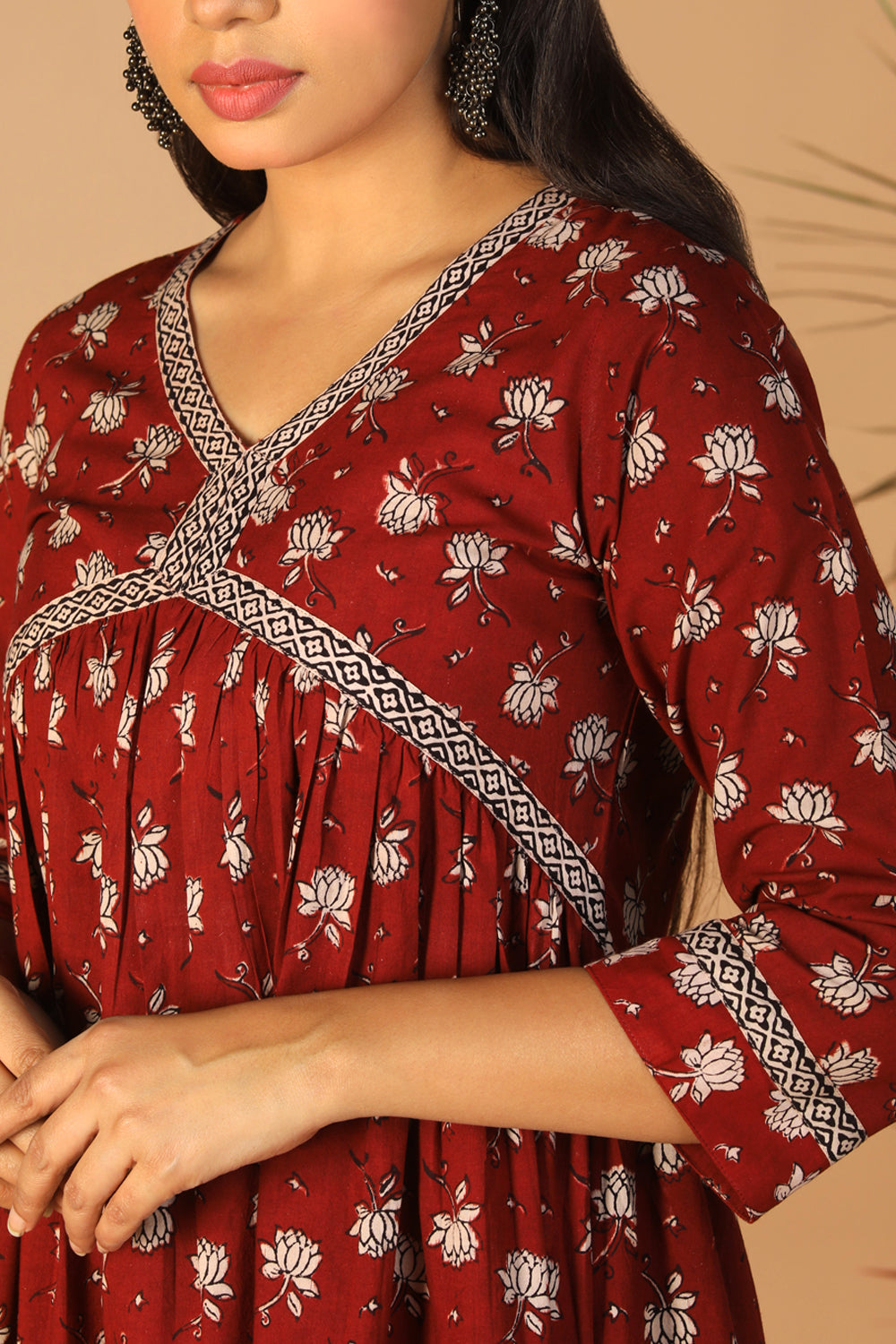 Maroon cotton Bagh kurti