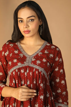 Image of Maroon cotton Bagh kurti