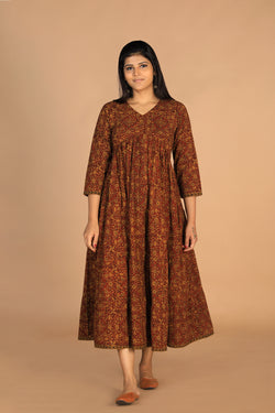 Collection of Bagh handblockprinted tiered cotton dress in a gallery layout