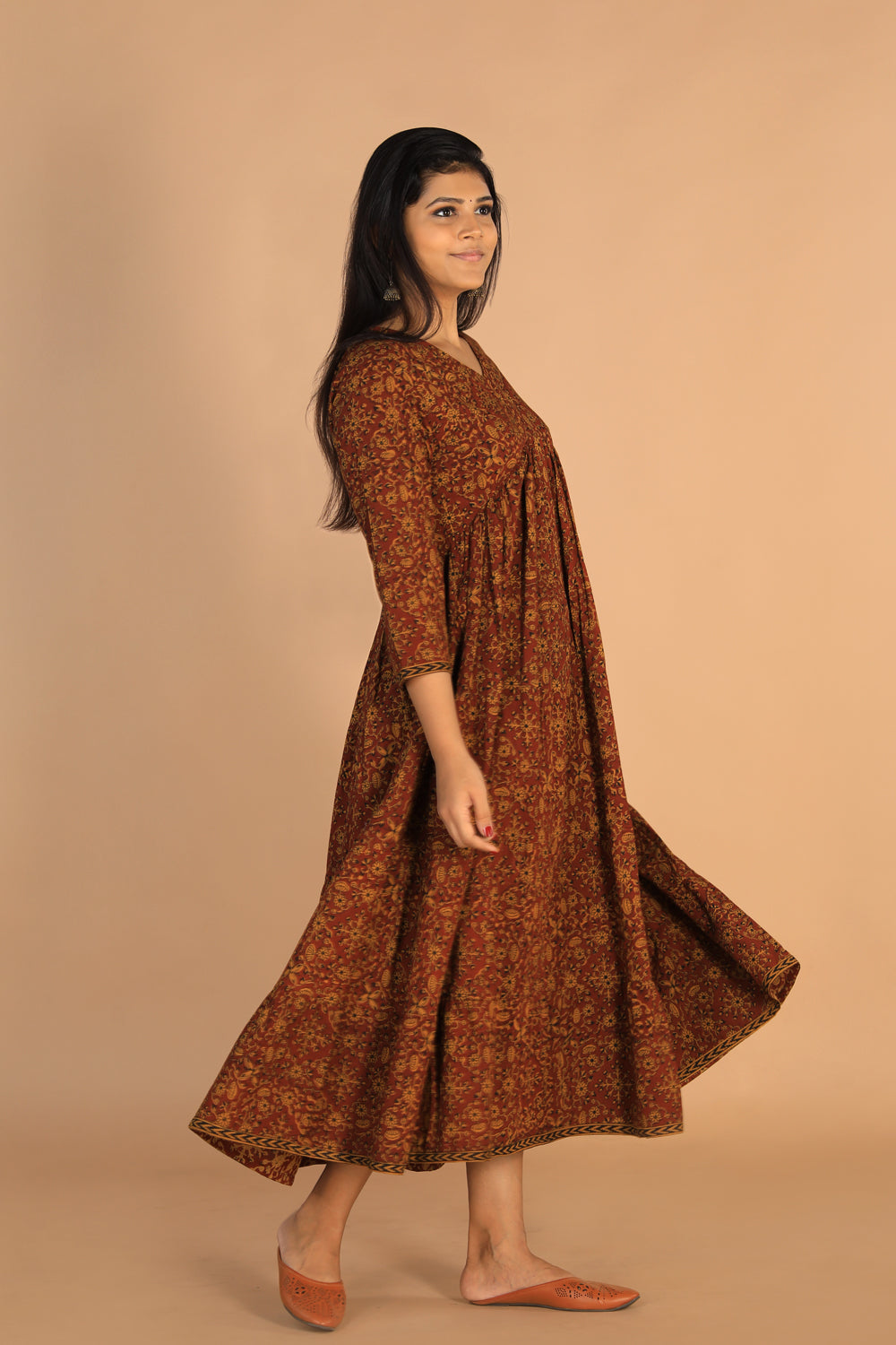 Collection of Bagh handblockprinted tiered cotton dress in a gallery layout