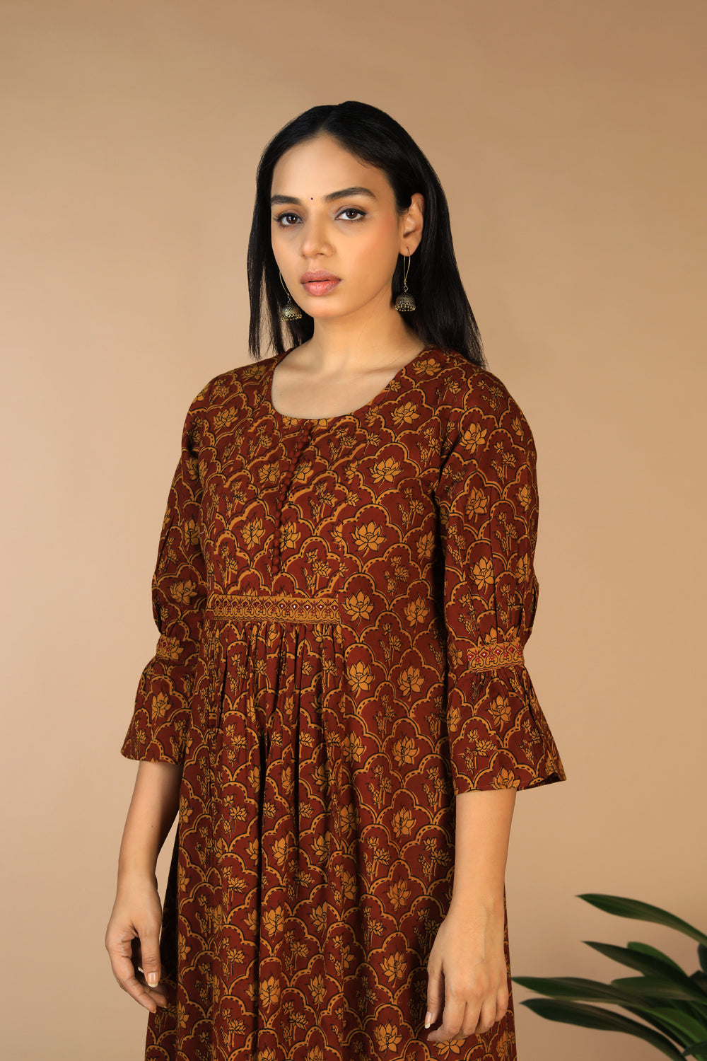 Collection of Cotton Bagh handblock printed gathered dress. in a gallery layout