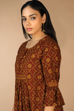 Collection of Cotton Bagh handblock printed gathered dress. in a gallery layout