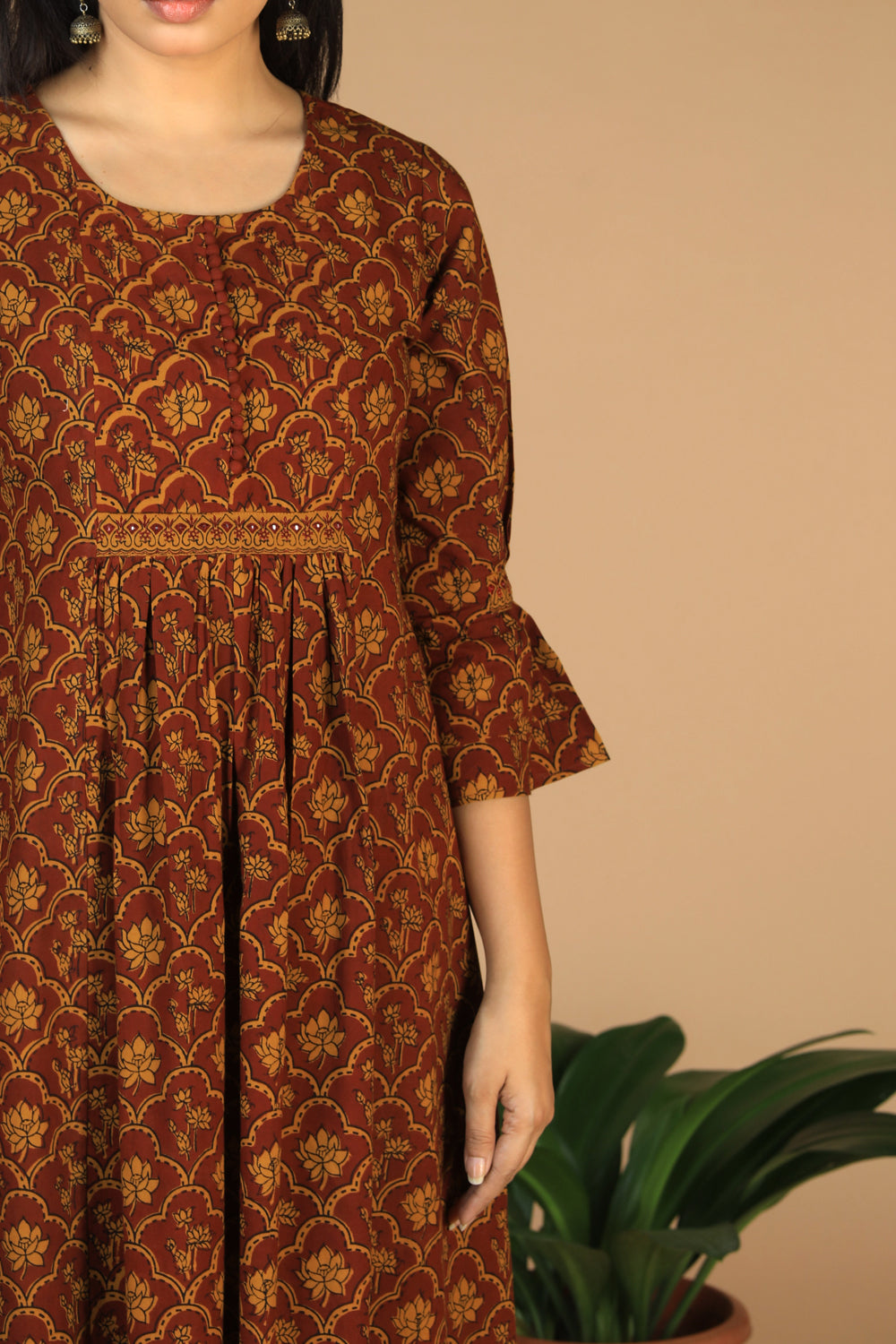 Collection of Cotton Bagh handblock printed gathered dress. in a gallery layout