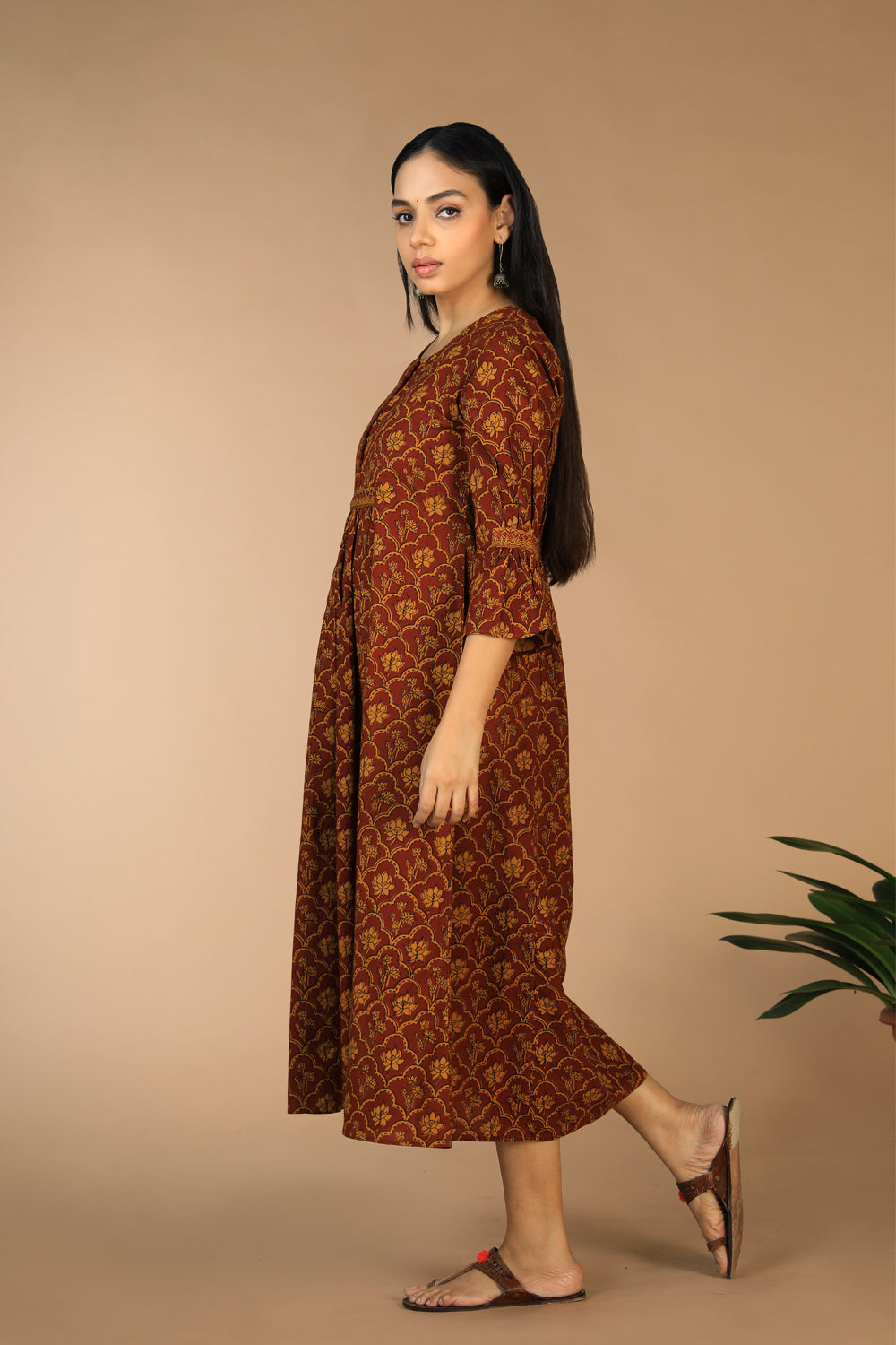 Collection of Cotton Bagh handblock printed gathered dress. in a gallery layout