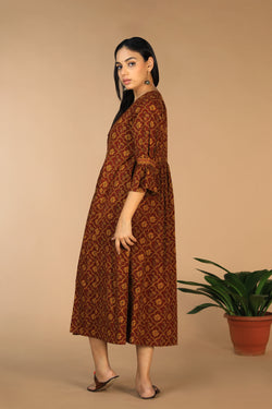 Collection of Cotton Bagh handblock printed gathered dress. in a gallery layout