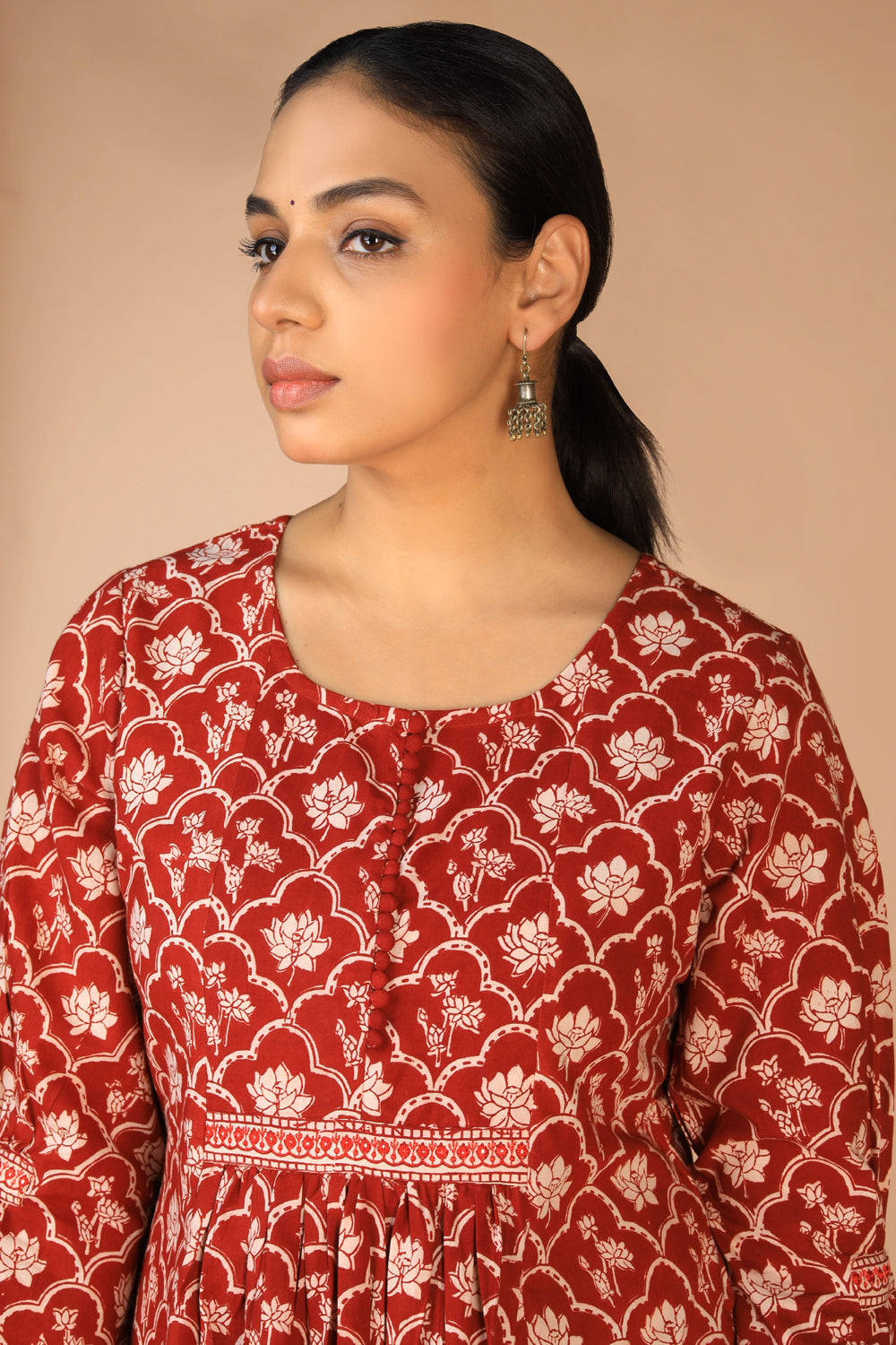 Collection of Cotton Bagh handblock printed gathered dress. in a gallery layout