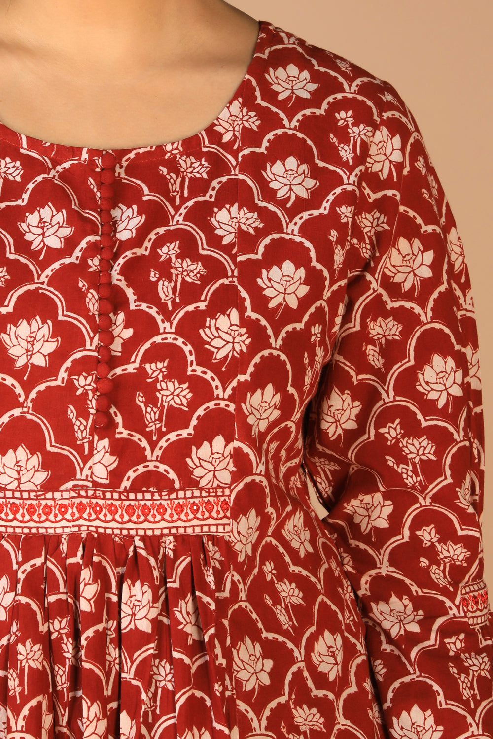 Collection of Cotton Bagh handblock printed gathered dress. in a gallery layout