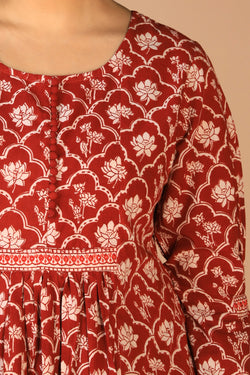 Collection of Cotton Bagh handblock printed gathered dress. in a gallery layout