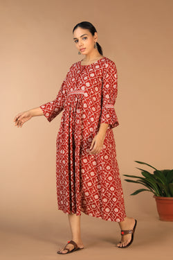 Collection of Cotton Bagh handblock printed gathered dress. in a gallery layout