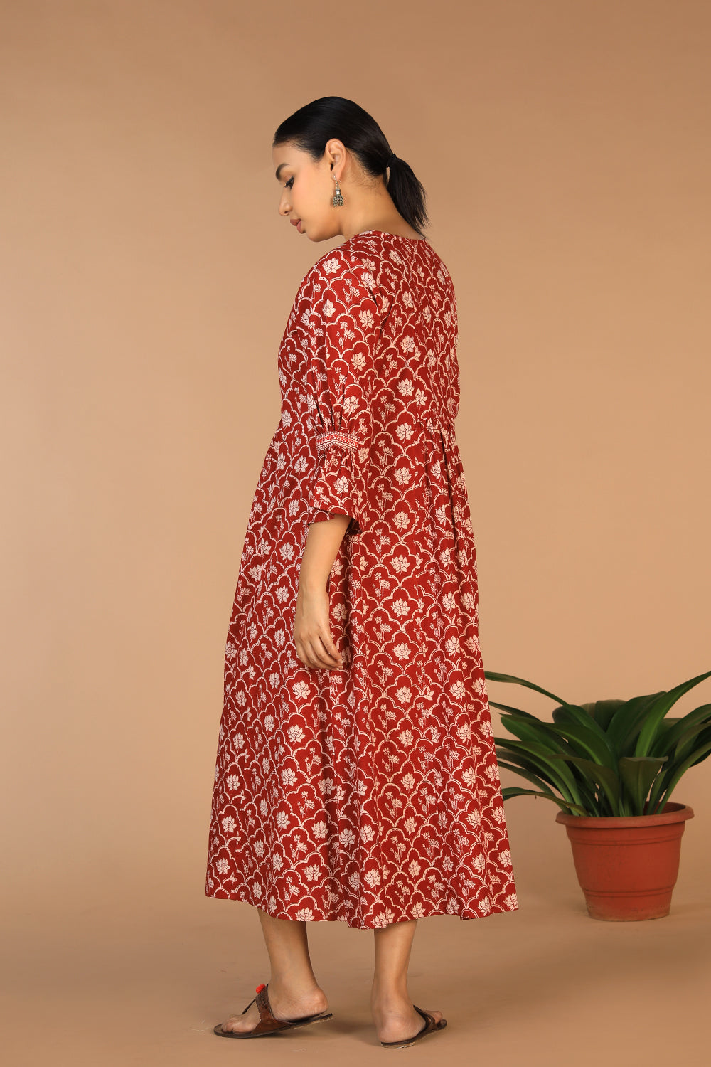 Collection of Cotton Bagh handblock printed gathered dress. in a gallery layout