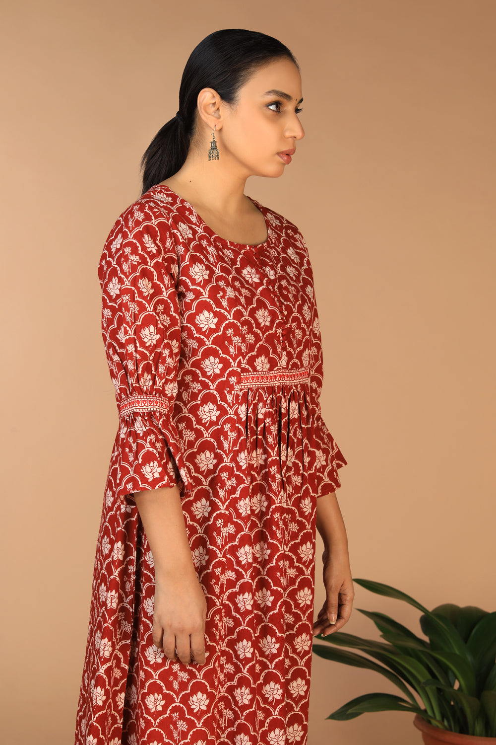 Collection of Cotton Bagh handblock printed gathered dress. in a gallery layout