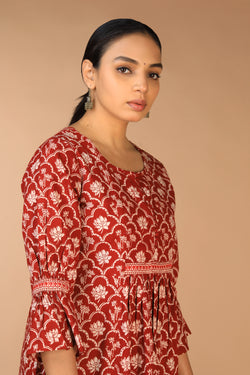 Collection of Cotton Bagh handblock printed gathered dress. in a gallery layout