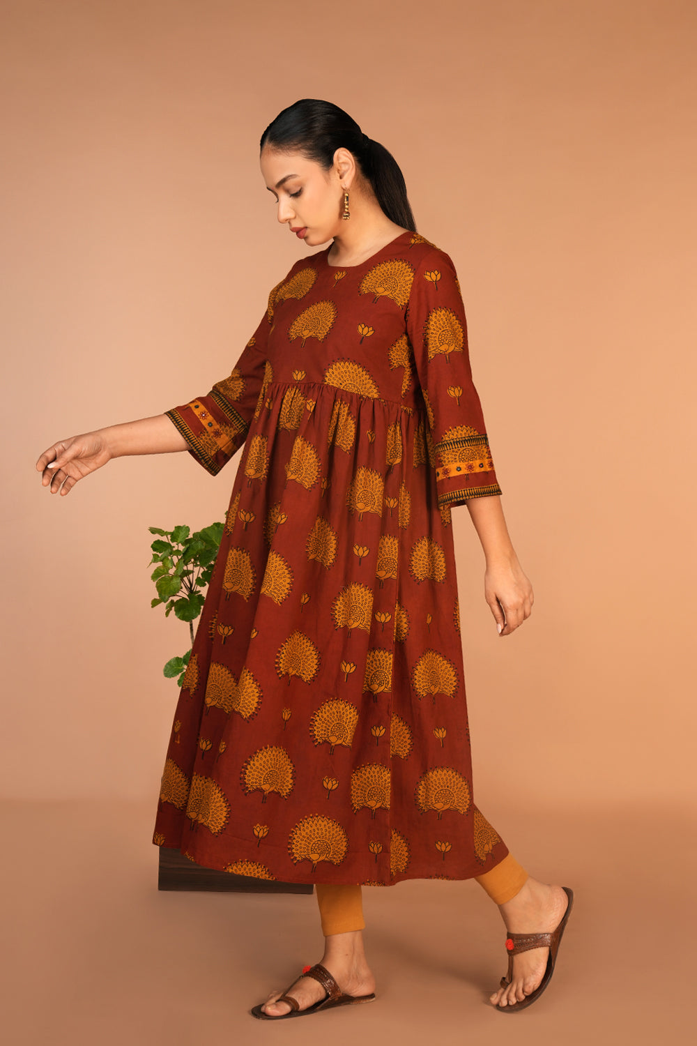 Maroon Bagh handblock printed cotton dress