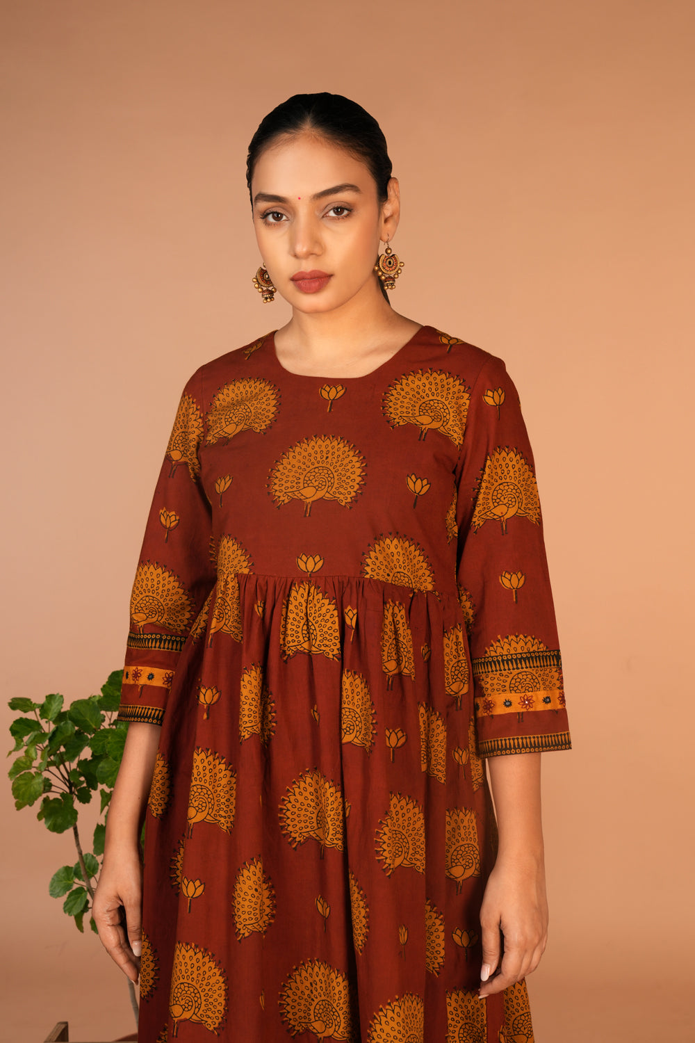 Maroon Bagh handblock printed cotton dress