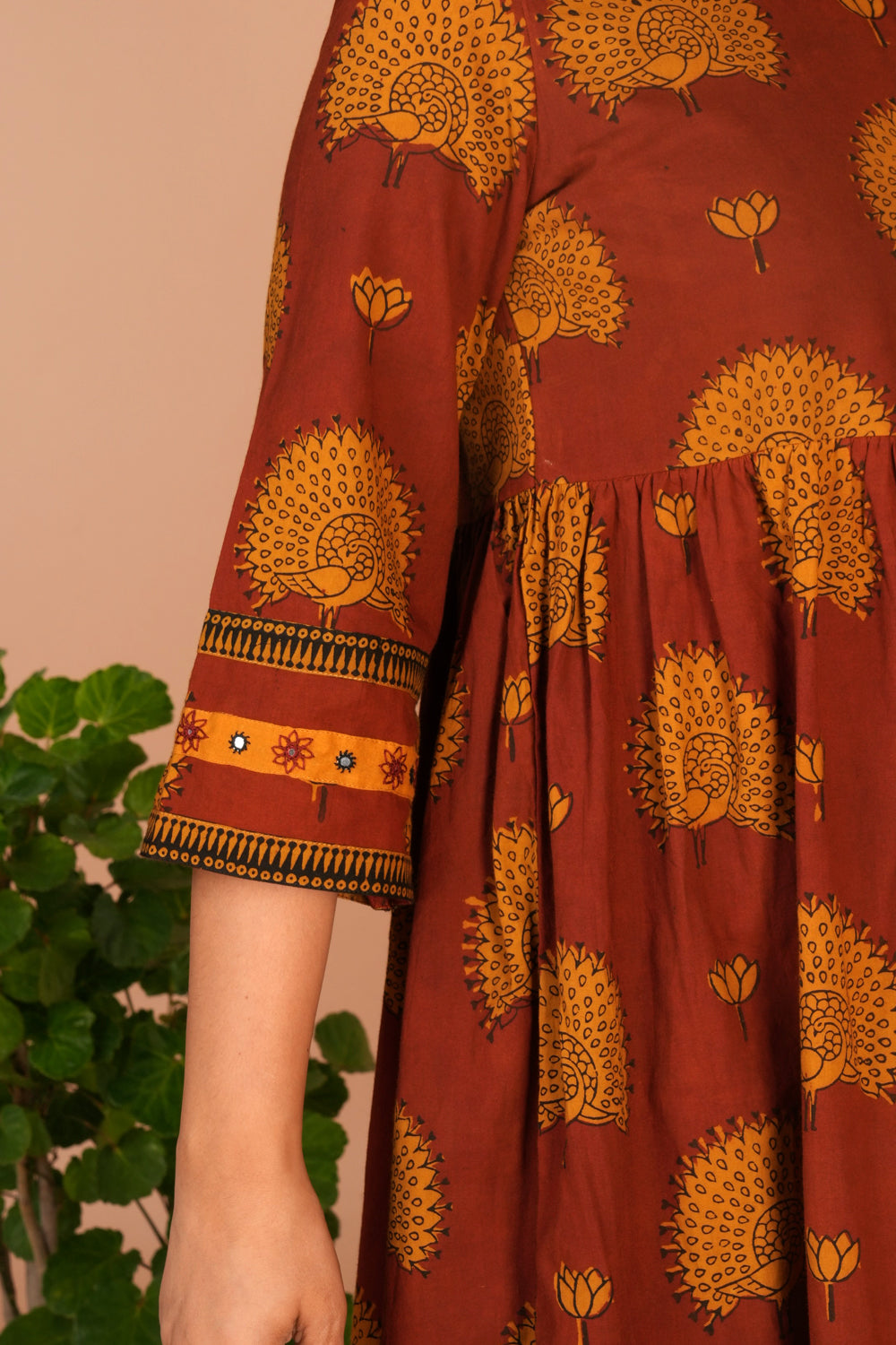 Maroon Bagh handblock printed cotton dress