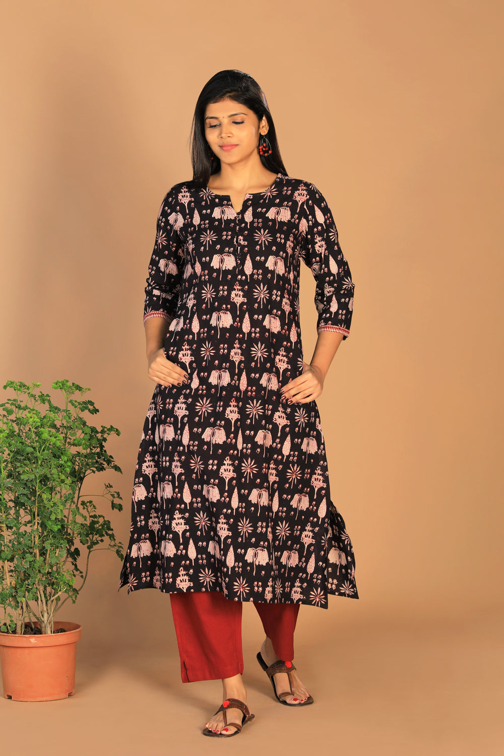 Image of Charcoal black Bagh Handblock Printed Kurta