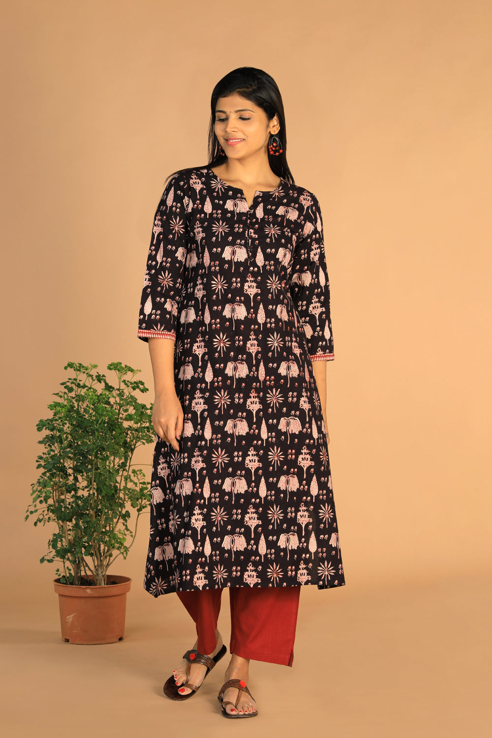 Image of Charcoal black Bagh Handblock Printed Kurta