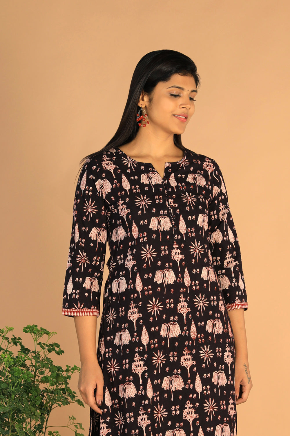 Image of Charcoal black Bagh Handblock Printed Kurta