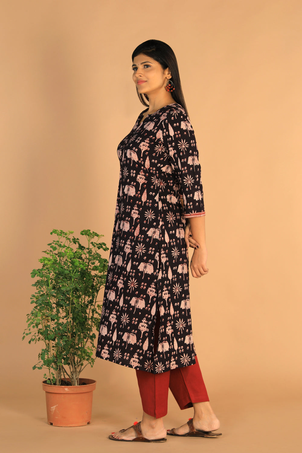 Image of Charcoal black Bagh Handblock Printed Kurta