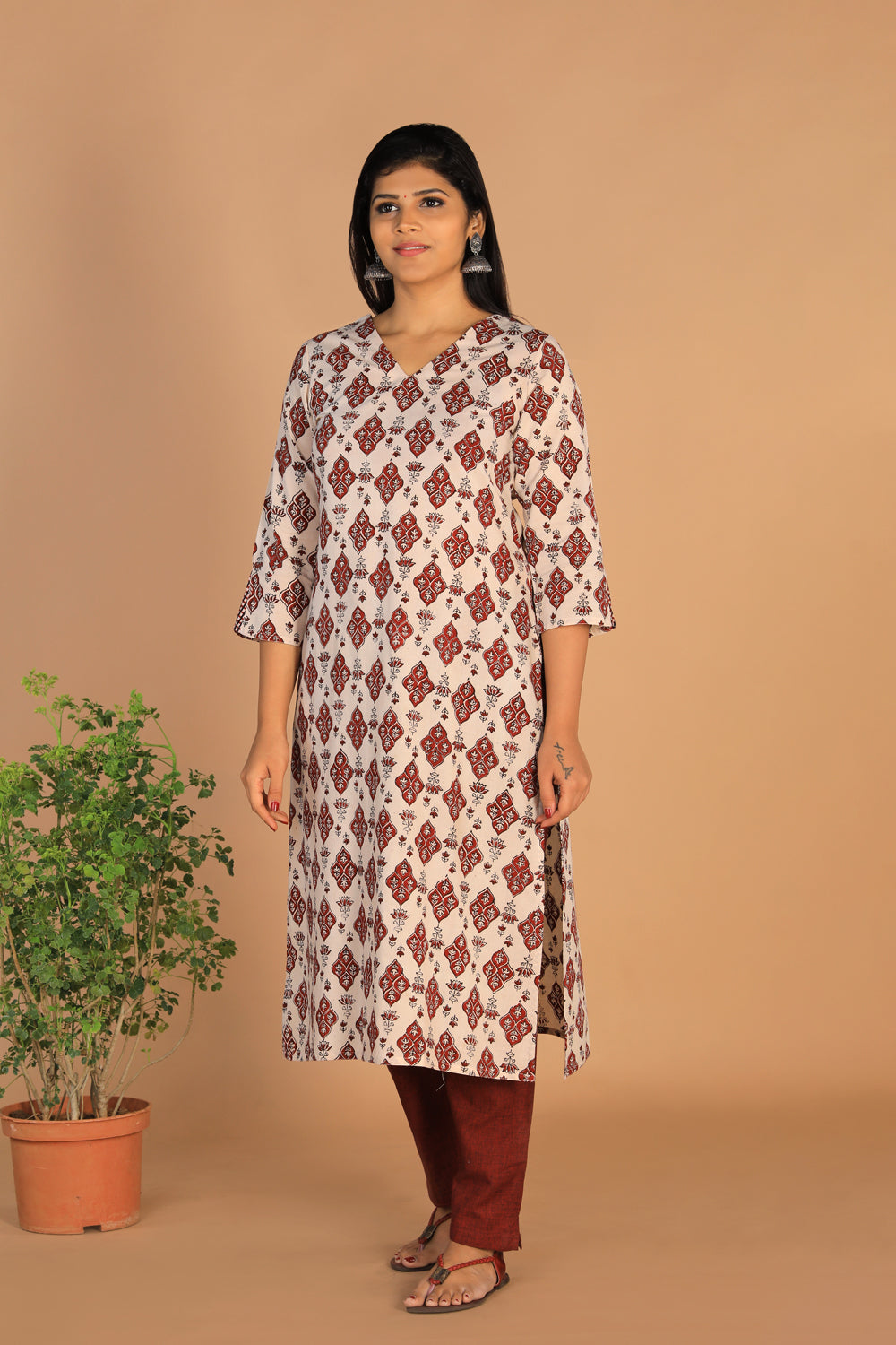 Off-white Cotton Bagh Handblock printed Kurta