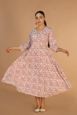 Image of Bagh handblock printed flared cotton dress