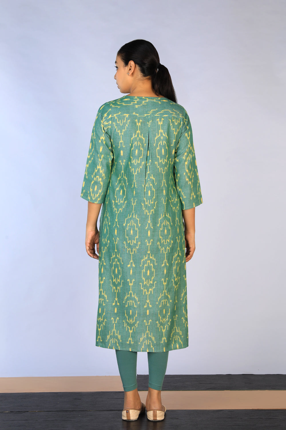 Collection of Handwoven cotton Pochampally Ikat kurti in a gallery layout