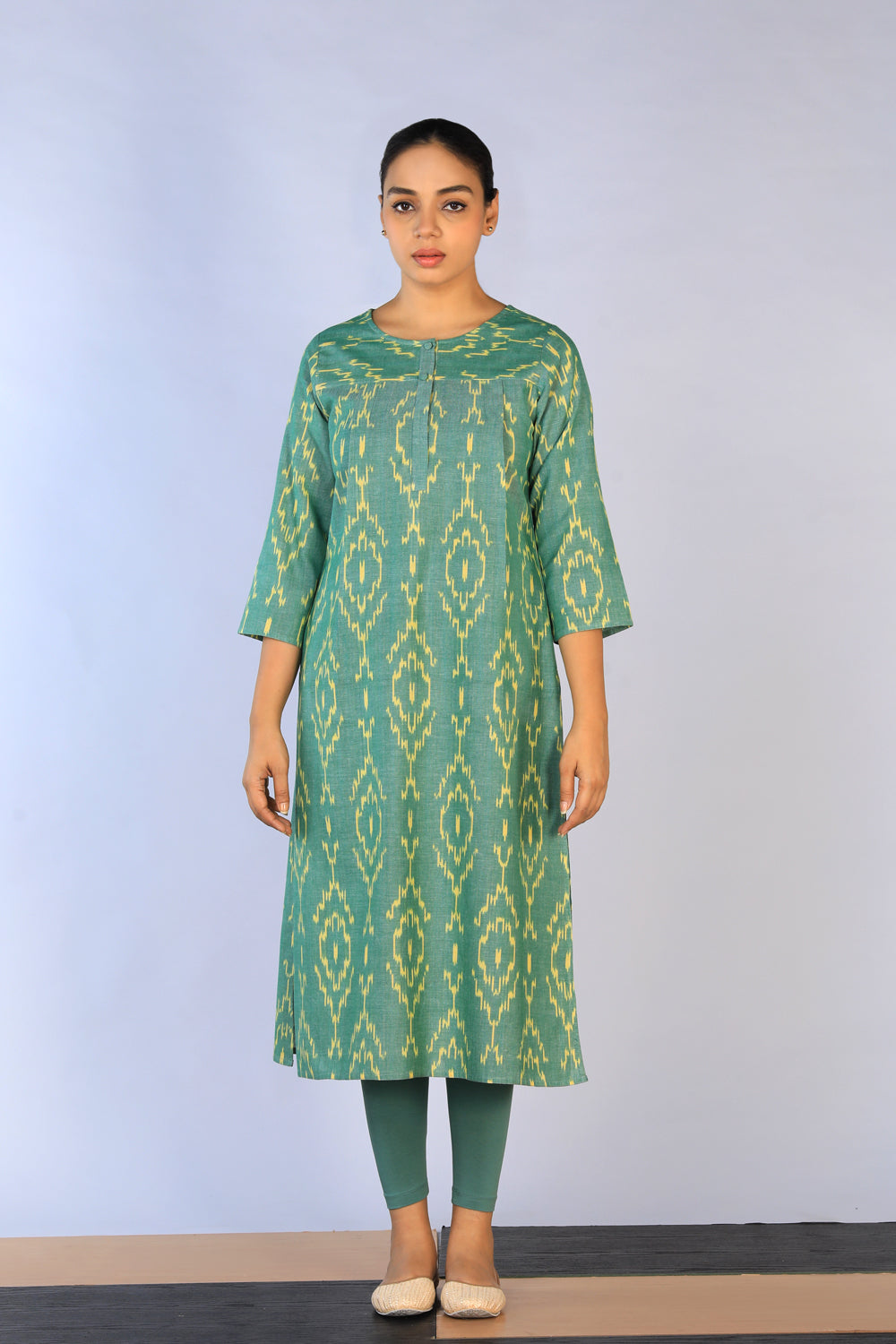 Collection of Handwoven cotton Pochampally Ikat kurti in a gallery layout