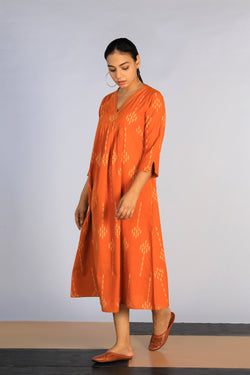 Image of Hand embroidered cotton Pochampally Ikat dress