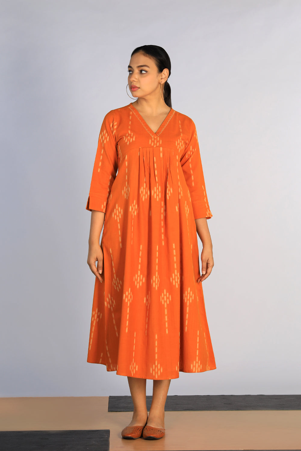 Image of Hand embroidered cotton Pochampally Ikat dress