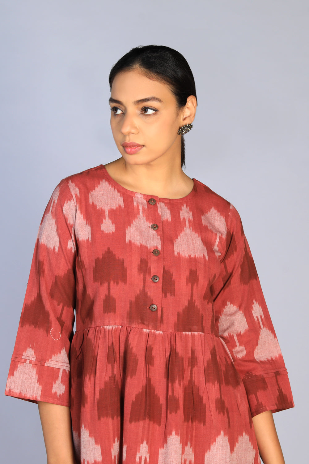 kalanjali cotton dresses Handwoven cotton Pochampally Ikat dress XL / Red oak