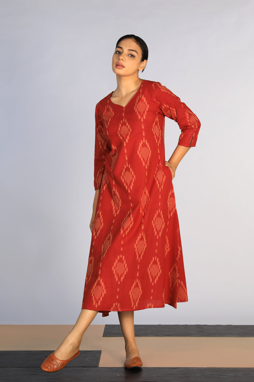 Collection of Cotton Pochampally Ikat kurti in a gallery layout