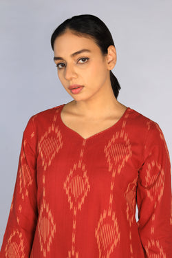 Collection of Cotton Pochampally Ikat kurti in a gallery layout