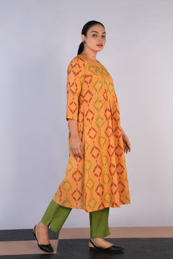 Image of Butter beige Cotton Pochampally Ikat Kurta