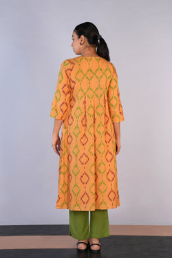 Image of Butter beige Cotton Pochampally Ikat Kurta