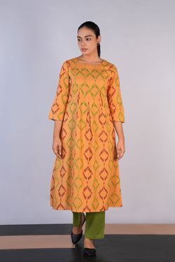 Image of Butter beige Cotton Pochampally Ikat Kurta