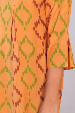 Image of Butter beige Cotton Pochampally Ikat Kurta