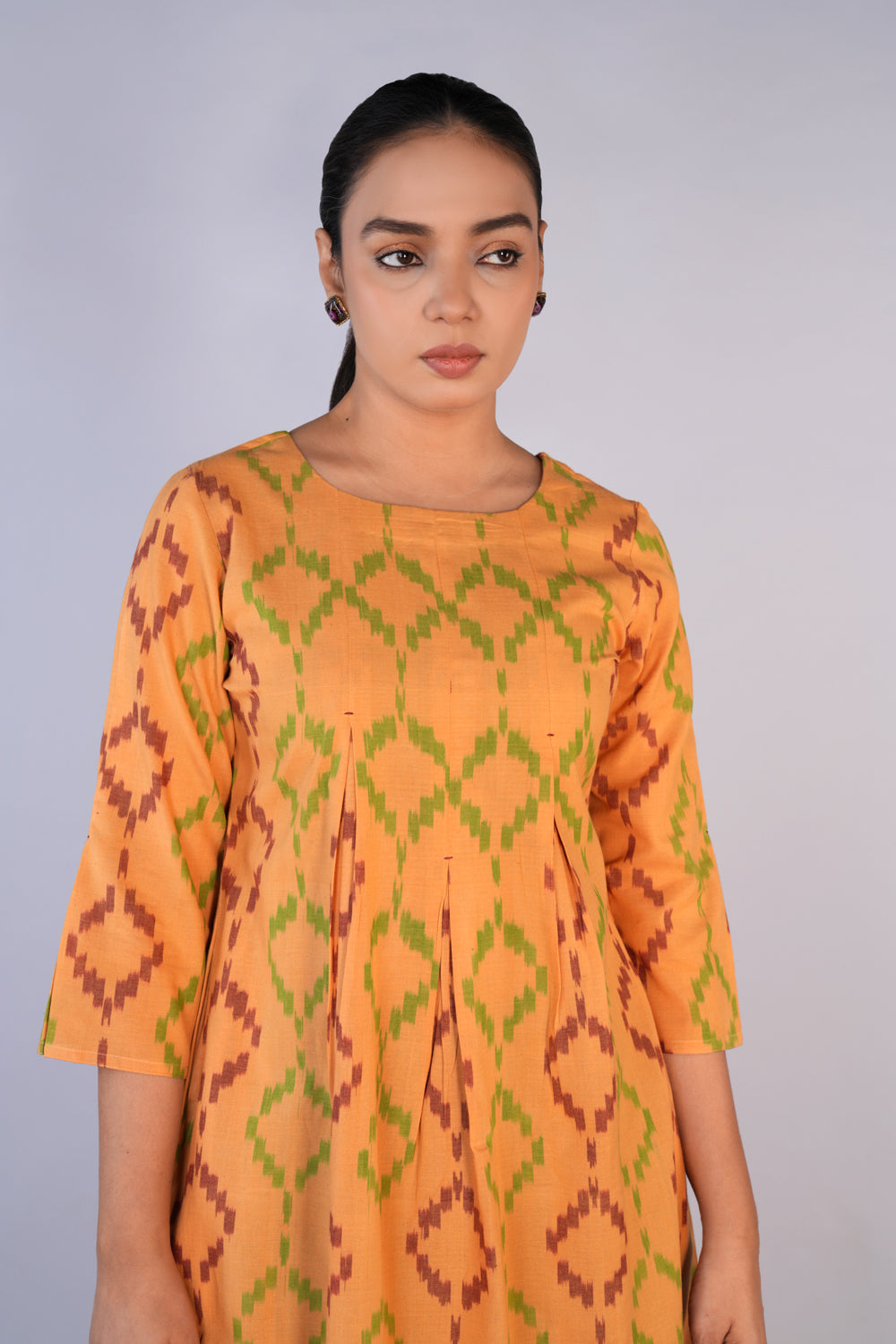 Butter beige Cotton Pochampally Ikat Kurta