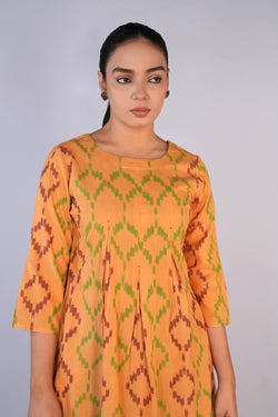 Image of Butter beige Cotton Pochampally Ikat Kurta