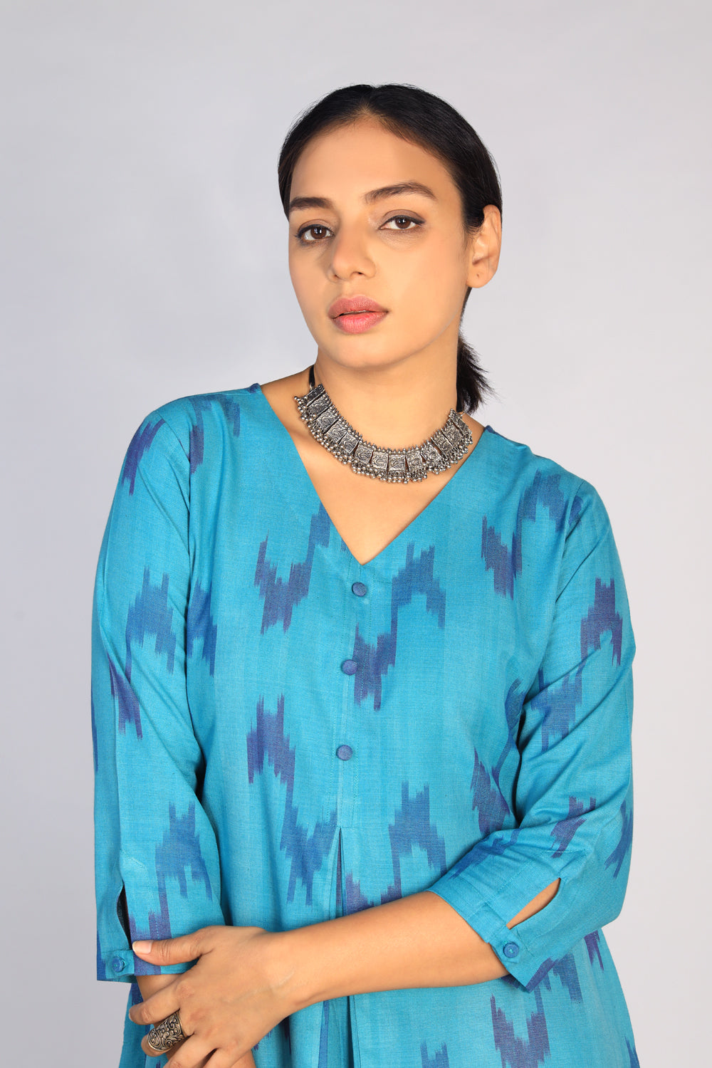 Collection of Cotton Pochampally Ikat kurti in a gallery layout