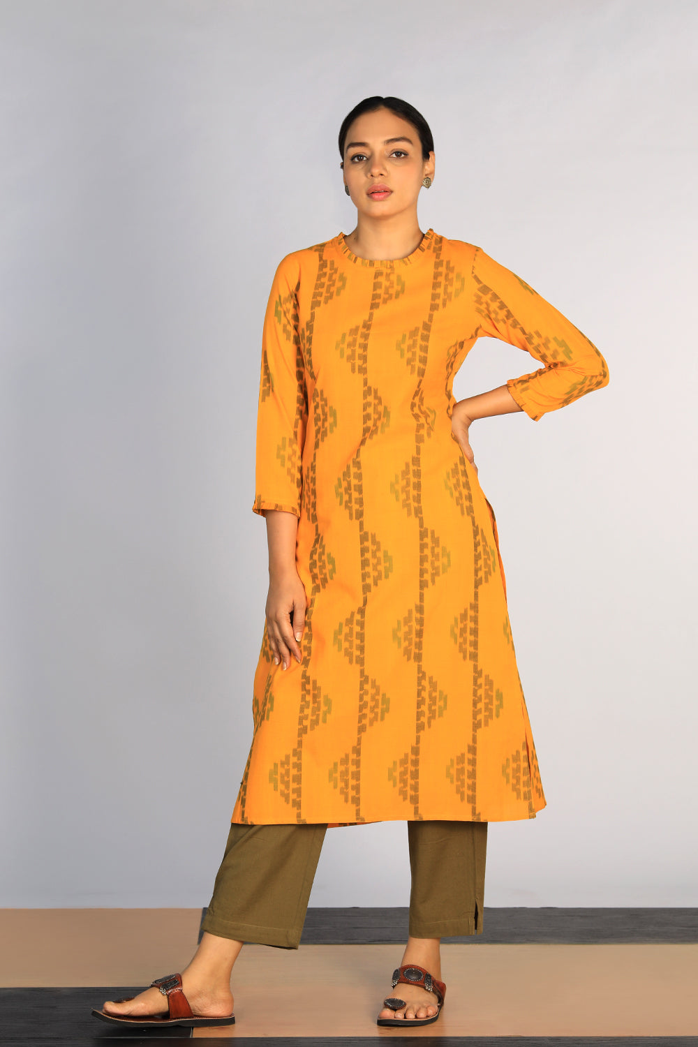 Collection of Cotton Pochampally Ikat kurti in a gallery layout