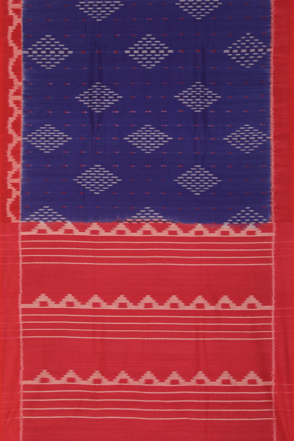 Image of Bright Indigo Handwoven Cotton Pochampally Ikat Saree