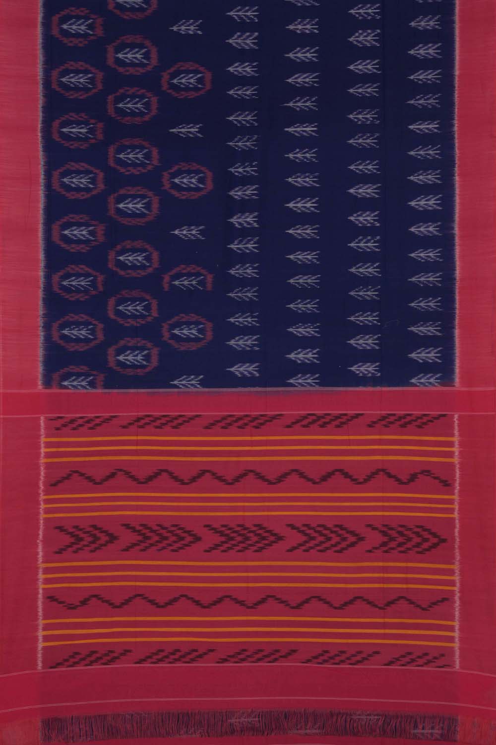 Image of Navy Blue Handwoven Cotton Pochampally Ikat Saree
